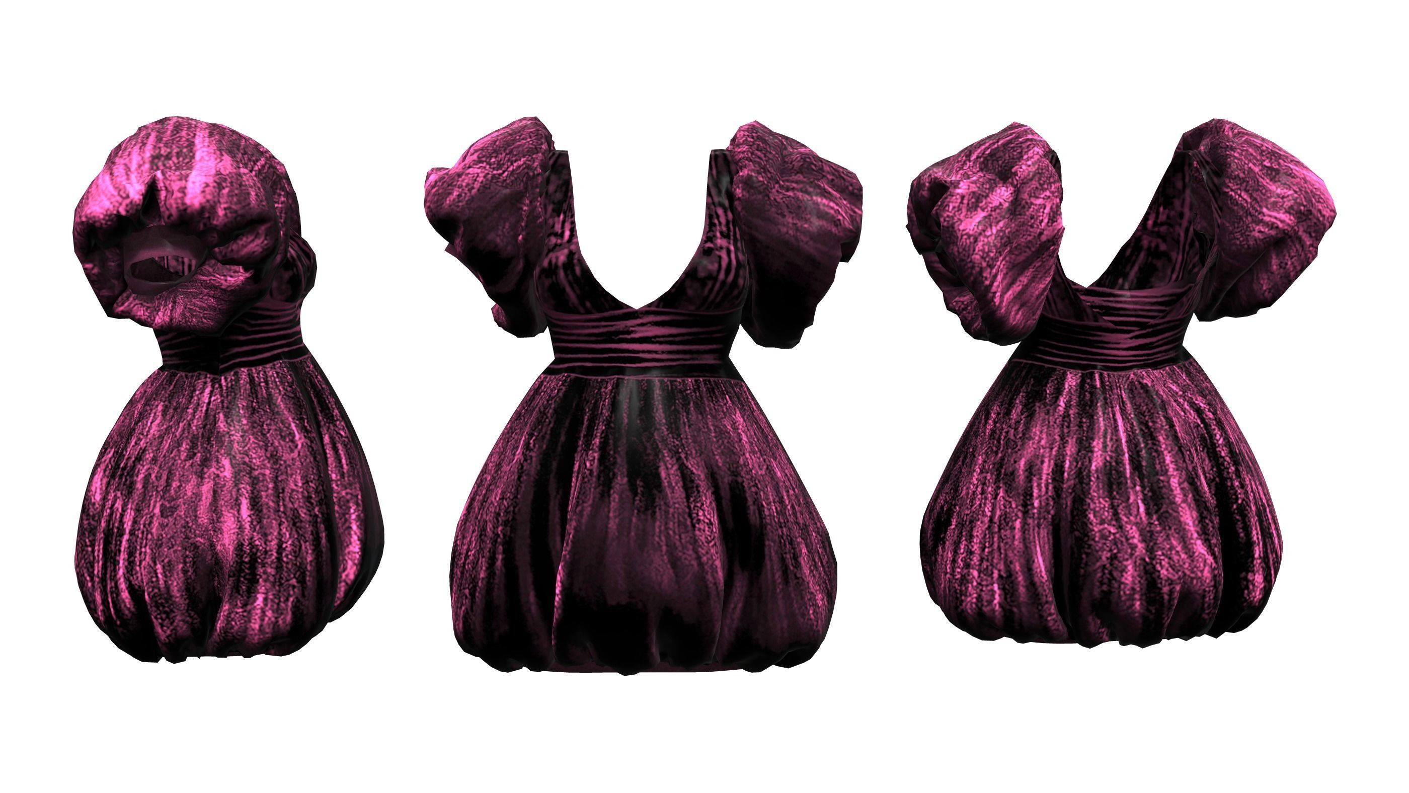 Puffy Dress V1 Low-poly 3D model_4