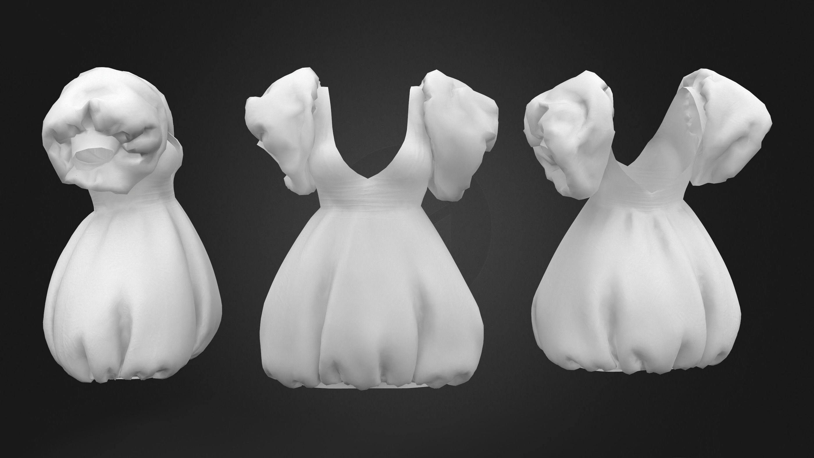 Puffy Dress V1 Low-poly 3D model_6