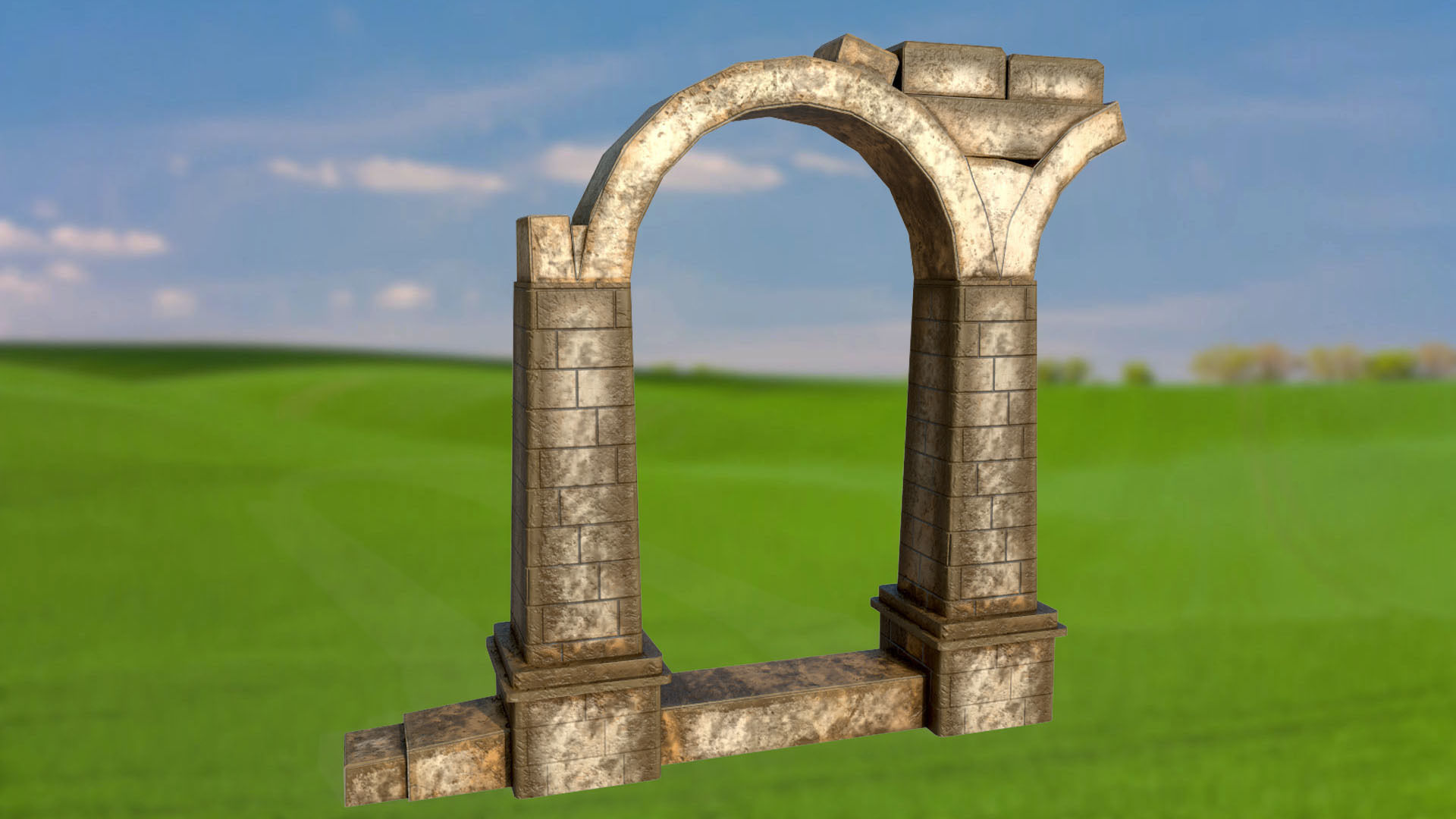 Wall stone arches destroyed PBR low-poly 3D model Low-poly 3D model_6