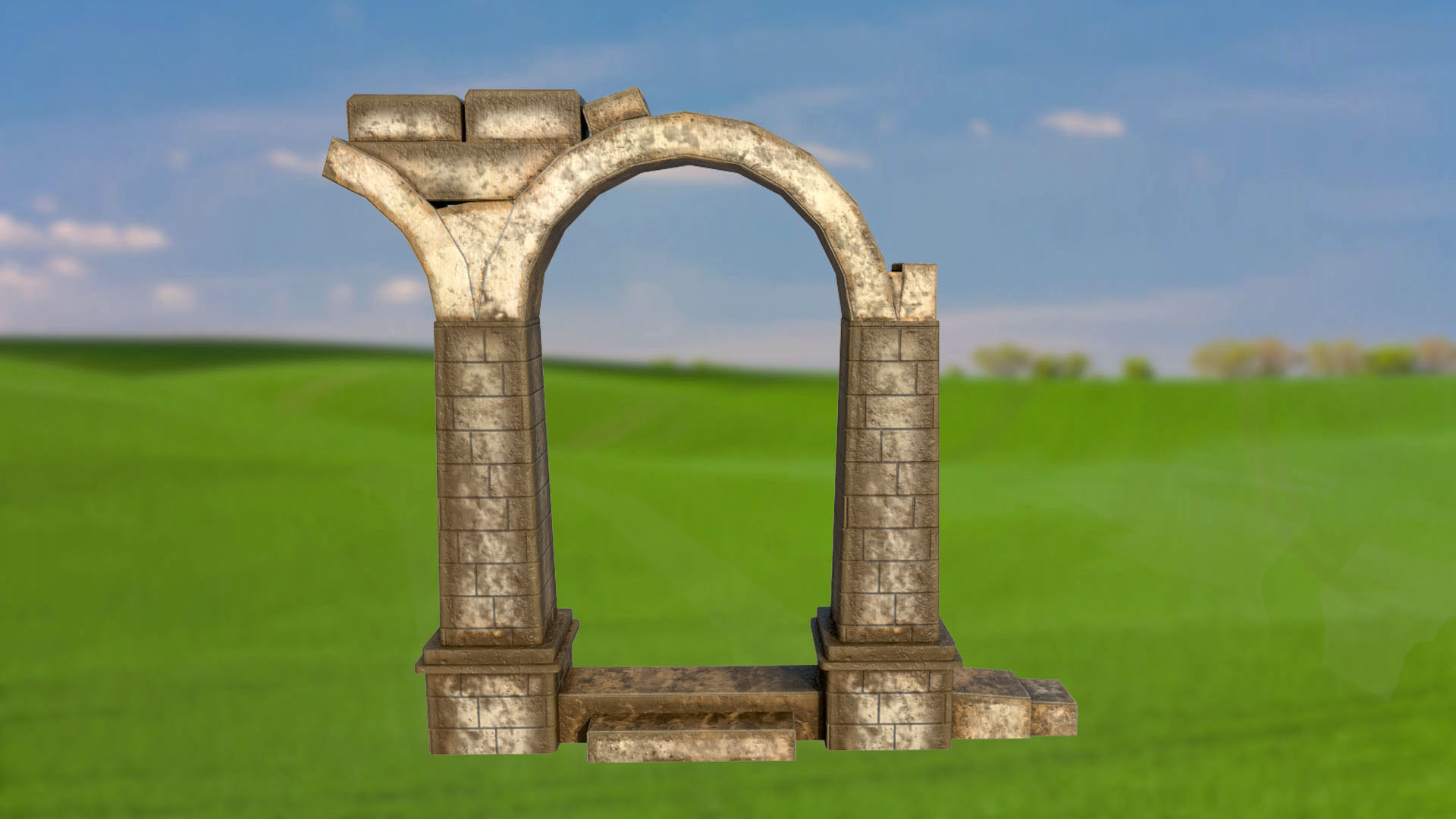 Wall stone arches destroyed PBR low-poly 3D model Low-poly 3D model_1