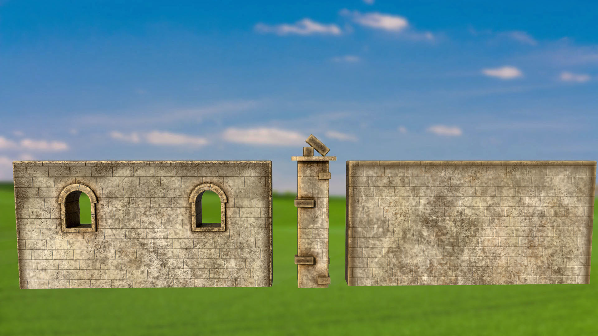 Wall stone arches destroyed PBR low-poly 3D model Low-poly 3D model_3