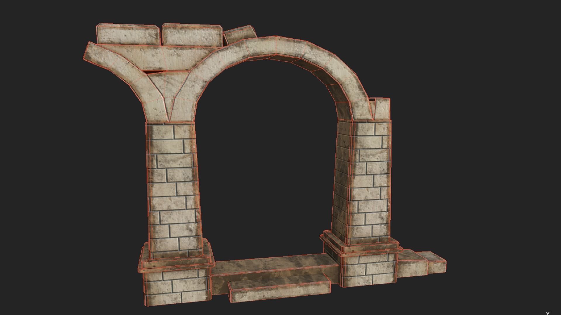 Wall stone arches destroyed PBR low-poly 3D model Low-poly 3D model_7