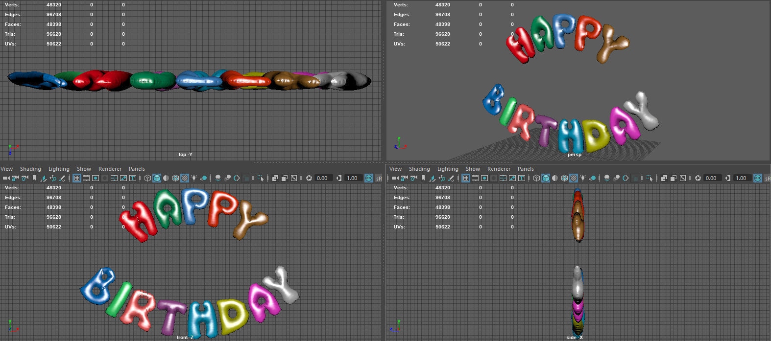 HAPPY BIRTHDAY COLOR BALLOONS Low-poly 3D model_13