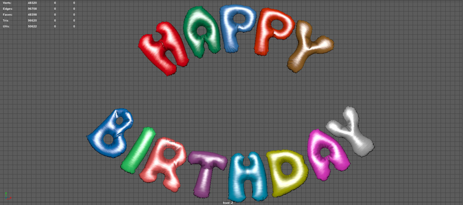 HAPPY BIRTHDAY COLOR BALLOONS Low-poly 3D model_8