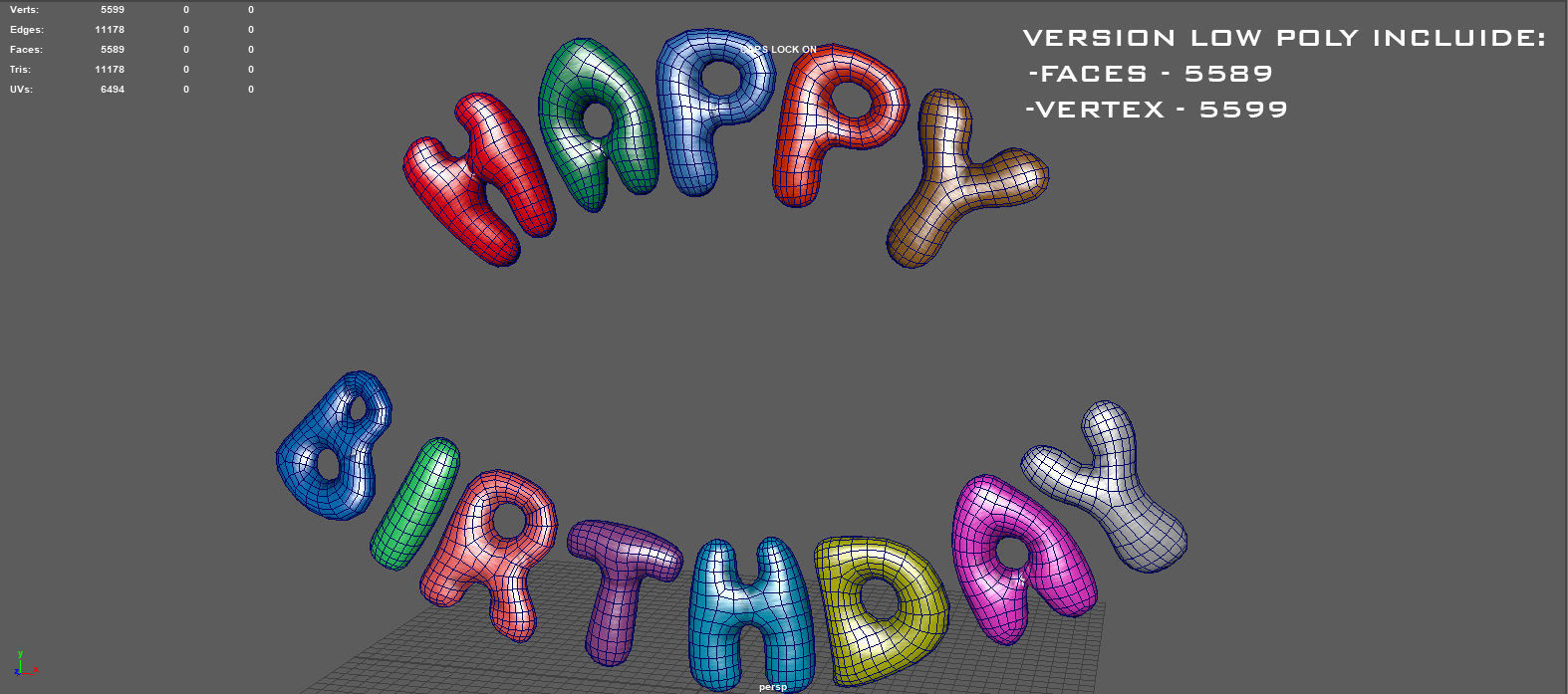 HAPPY BIRTHDAY COLOR BALLOONS Low-poly 3D model_5