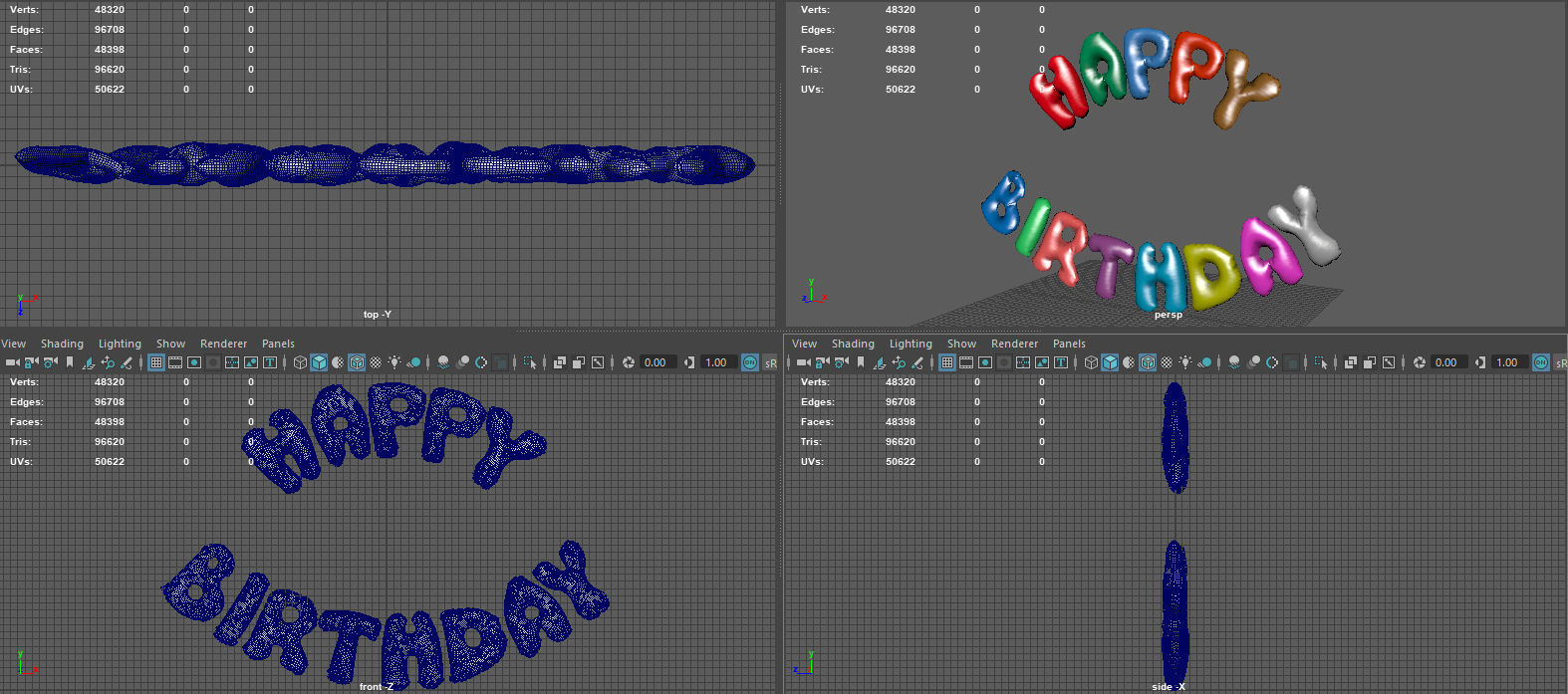 HAPPY BIRTHDAY COLOR BALLOONS Low-poly 3D model_15