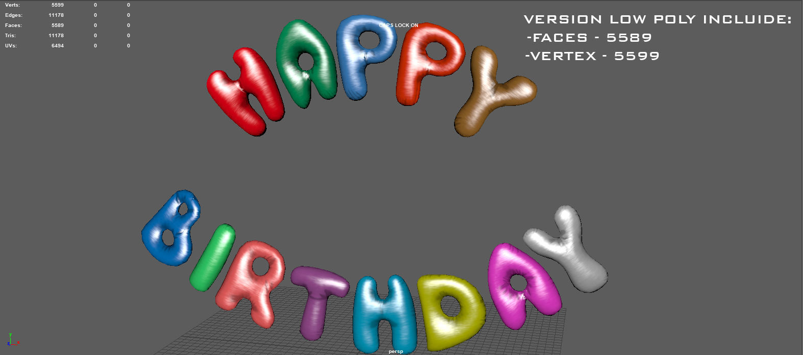HAPPY BIRTHDAY COLOR BALLOONS Low-poly 3D model_7