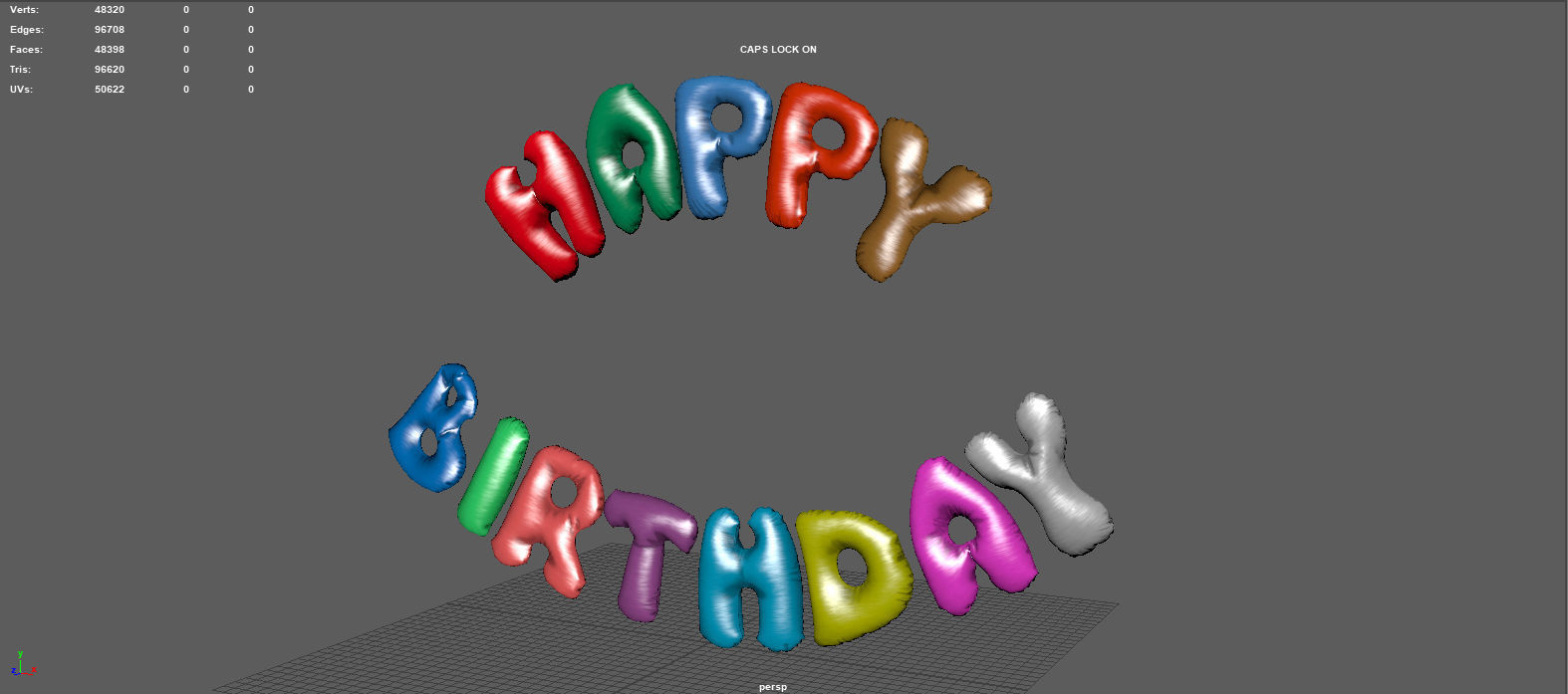 HAPPY BIRTHDAY COLOR BALLOONS Low-poly 3D model_9