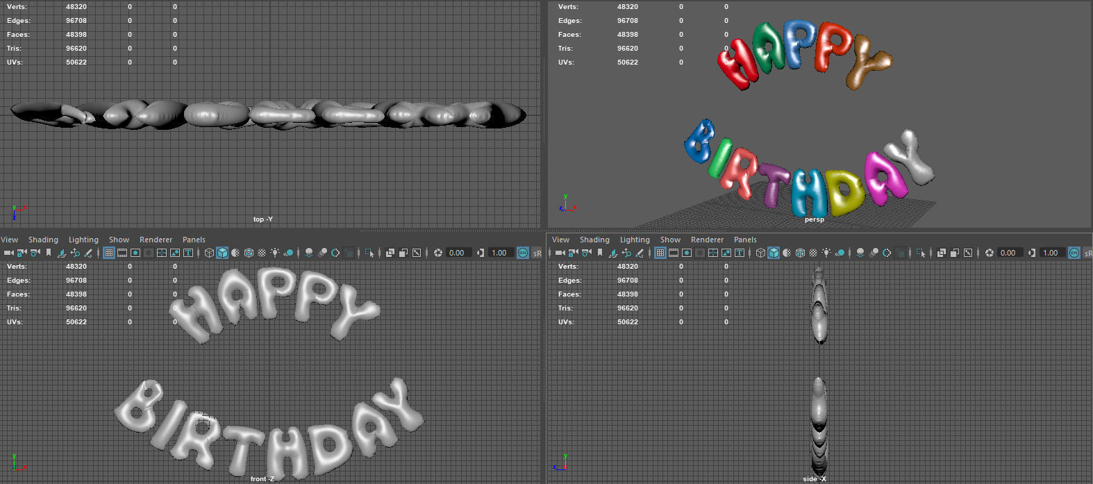 HAPPY BIRTHDAY COLOR BALLOONS Low-poly 3D model_14