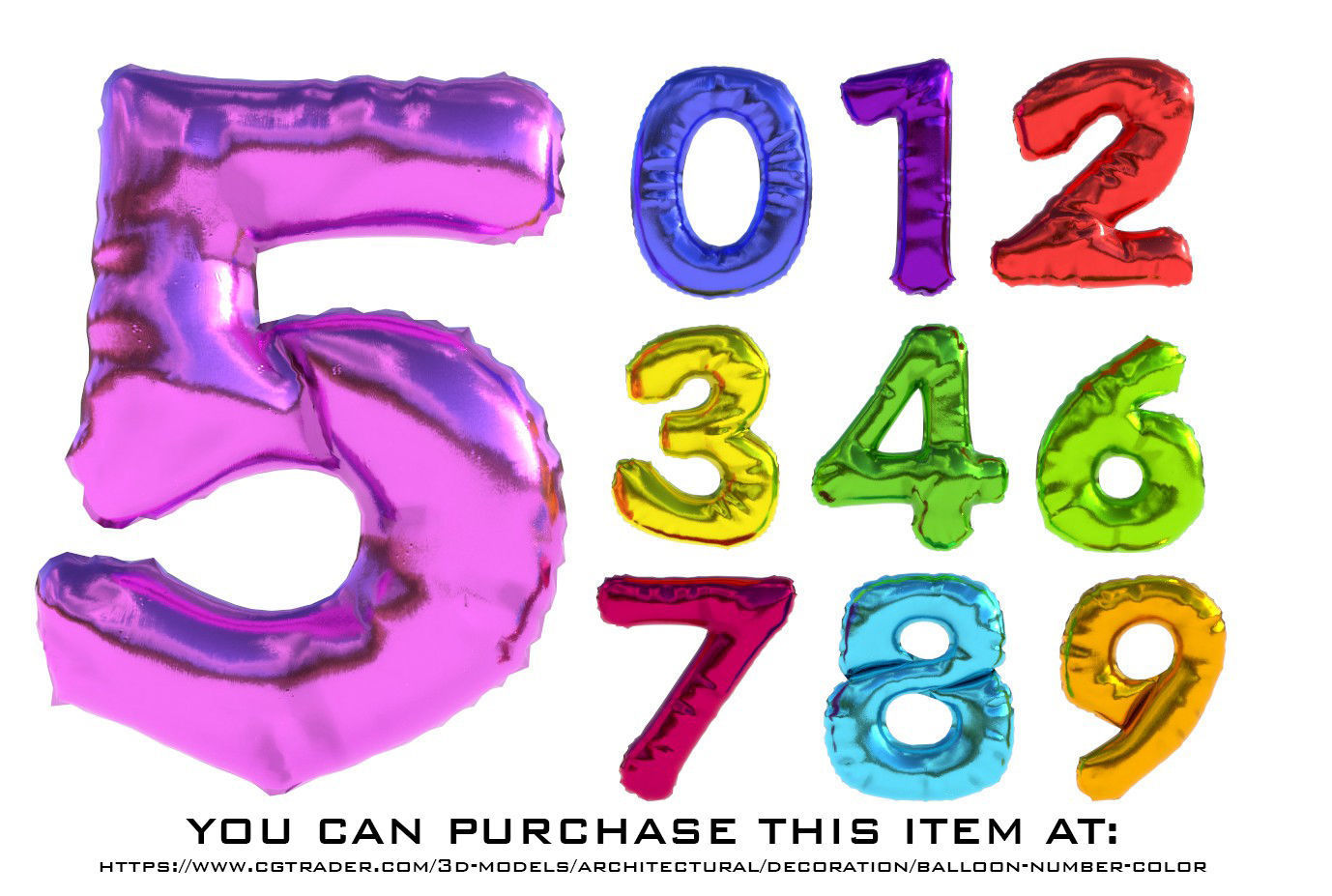 HAPPY BIRTHDAY COLOR BALLOONS Low-poly 3D model_3