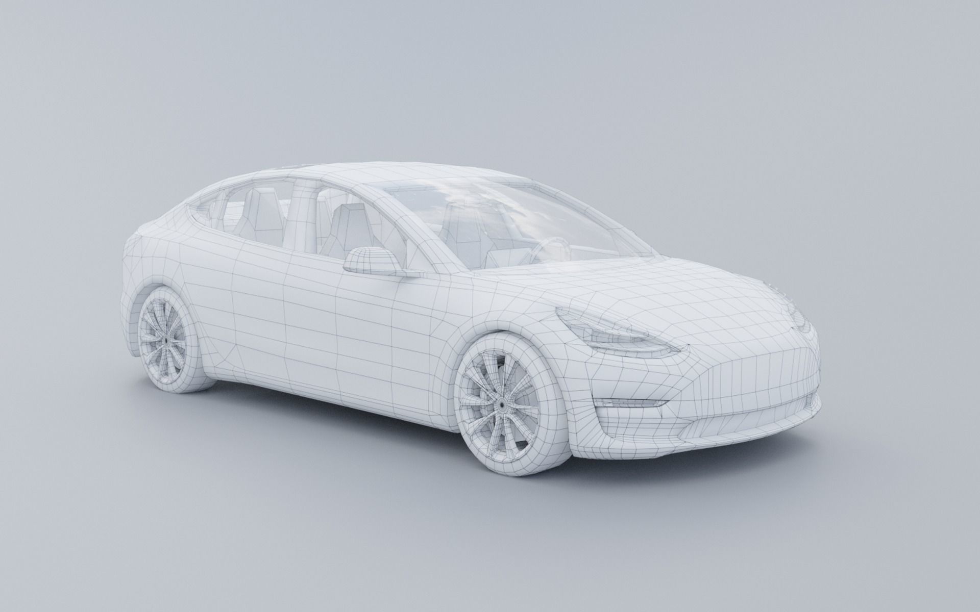 Tesla Model 3 low ply Low-poly 3D model_10
