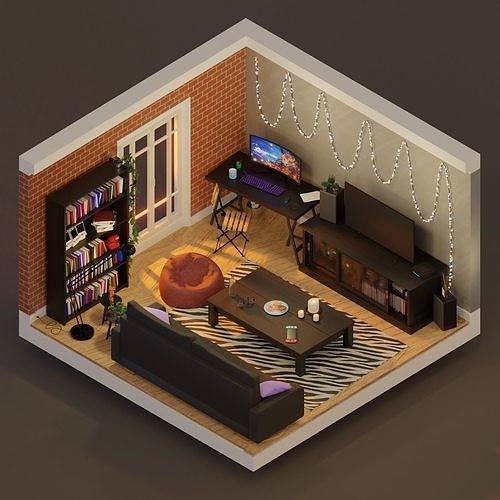 Low Poly Living Room Set Low-poly 3D model