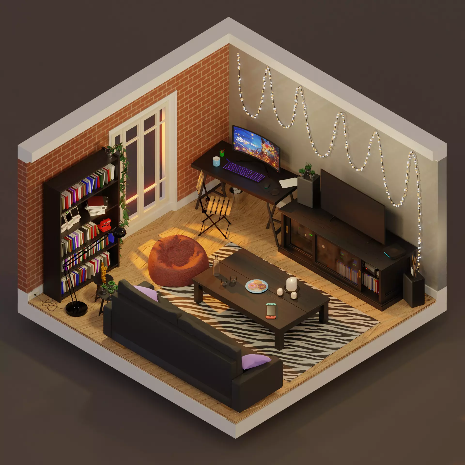Low Poly Living Room Set Low-poly 3D model_0