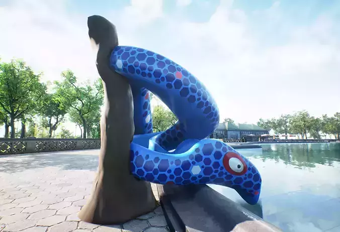 3D low poly PBR water snake slide Low-poly 3D model