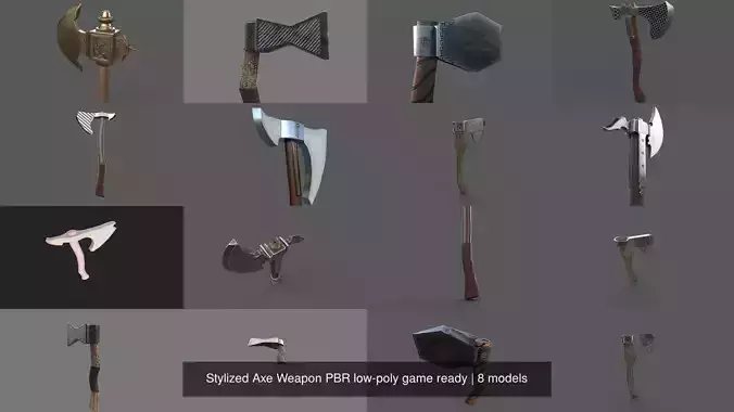 Stylized Axe Weapon PBR low-poly game ready 3D Model Collection