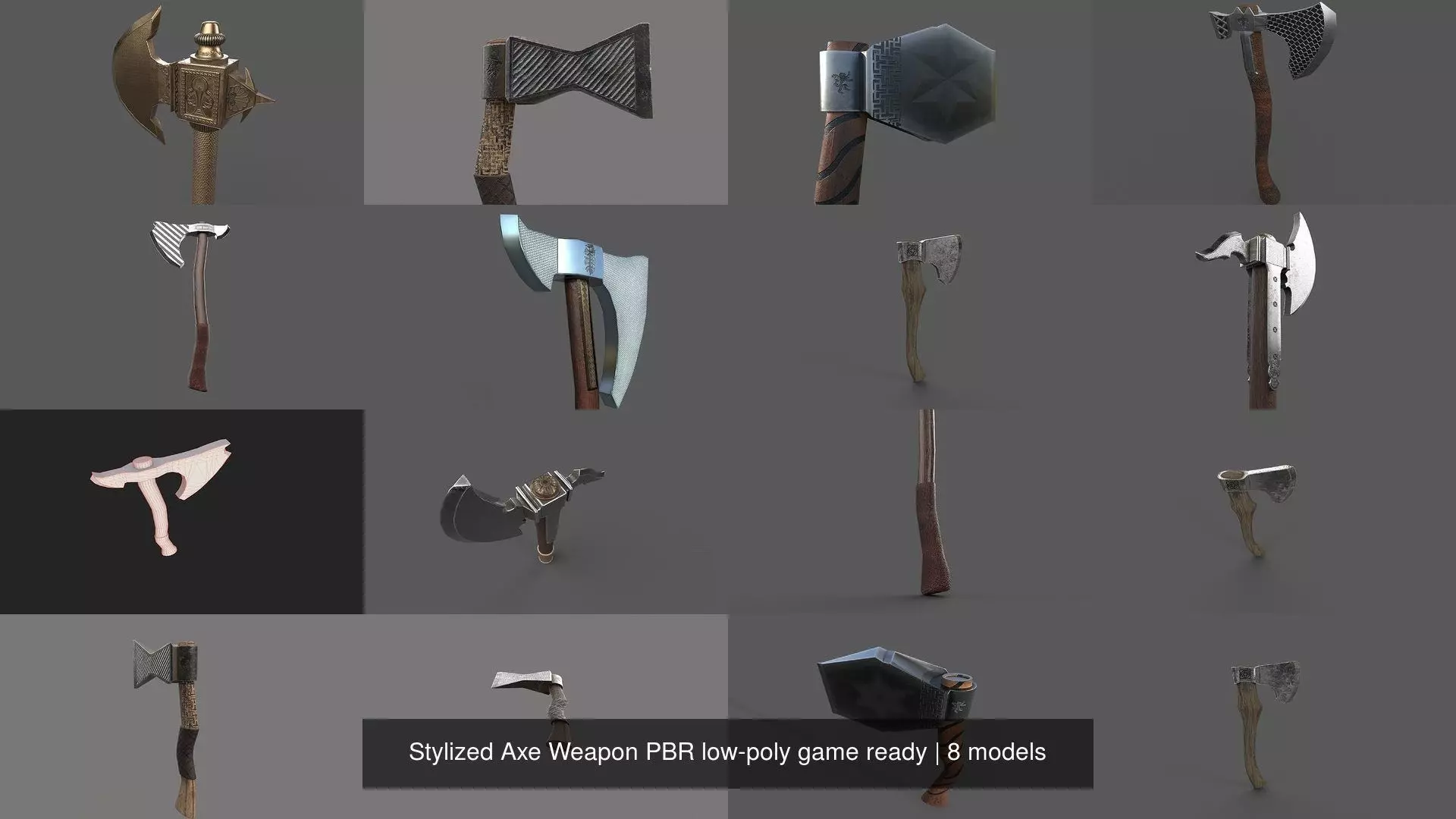 Stylized Axe Weapon PBR low-poly game ready 3D Model Collection_0