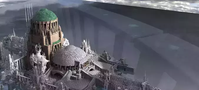 Ancient hallways Scifi City Kitbash grey and green 3D model