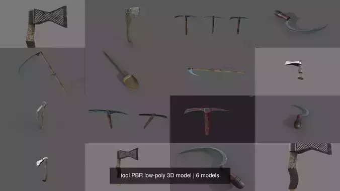 tool PBR low-poly 3D model knife with wooden handle 3D Model Collection