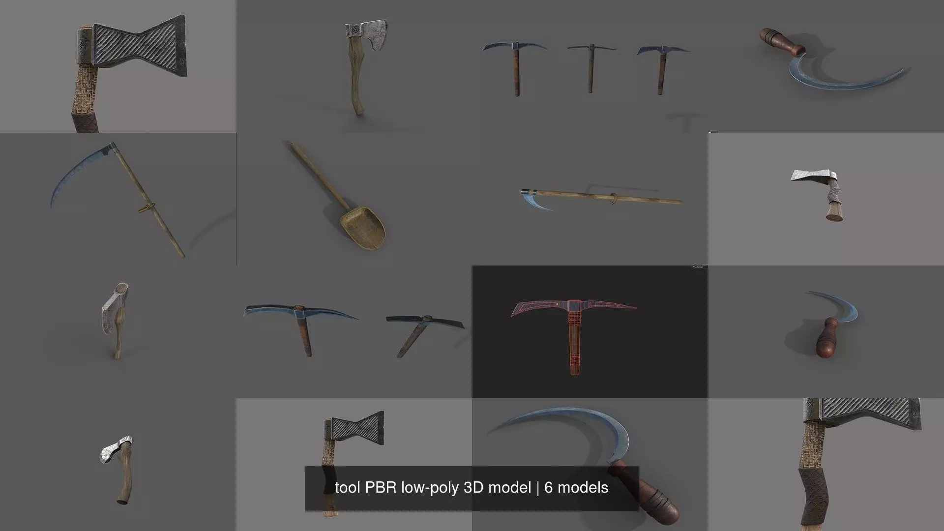 tool PBR low-poly 3D model knife with wooden handle 3D Model Collection_0