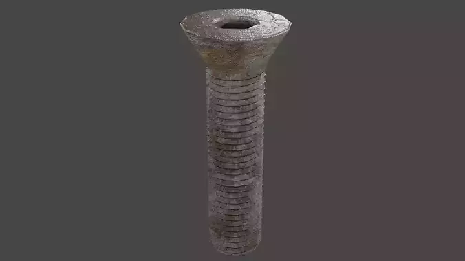 3D Low Poly Rusted Countersunk Bolt Baked