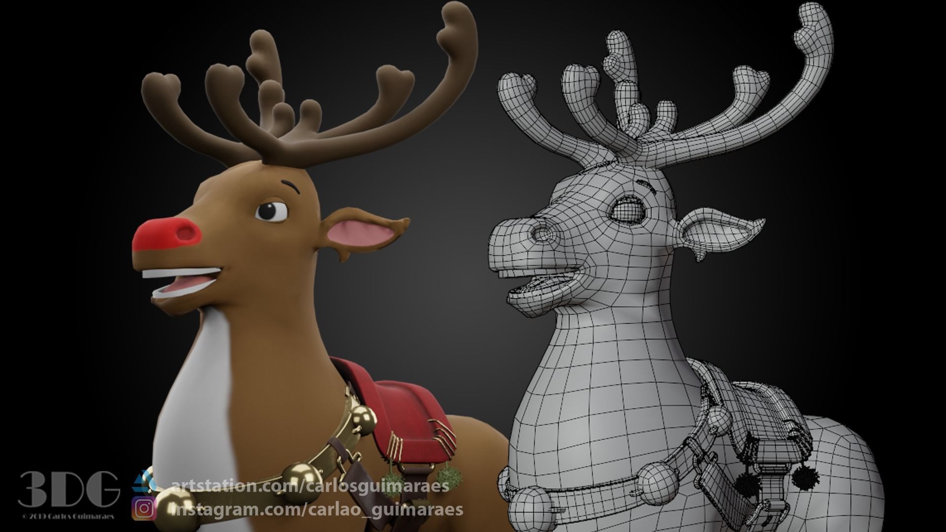Rudolph Reindeer Cartoon Low-poly 3D model_3