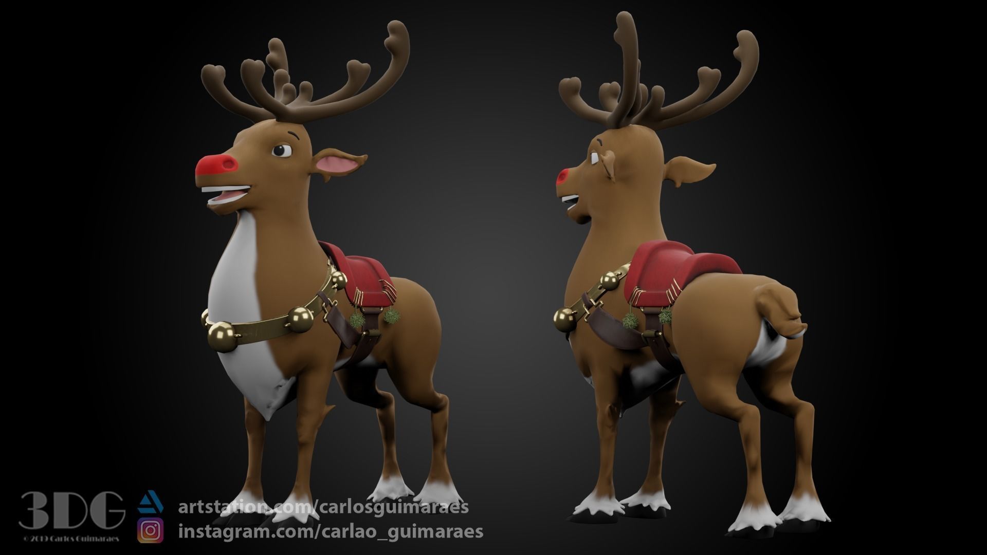 Rudolph Reindeer Cartoon Low-poly 3D model_7