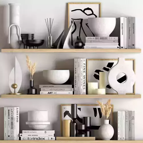 decorative-set-02 shelves with vases and books