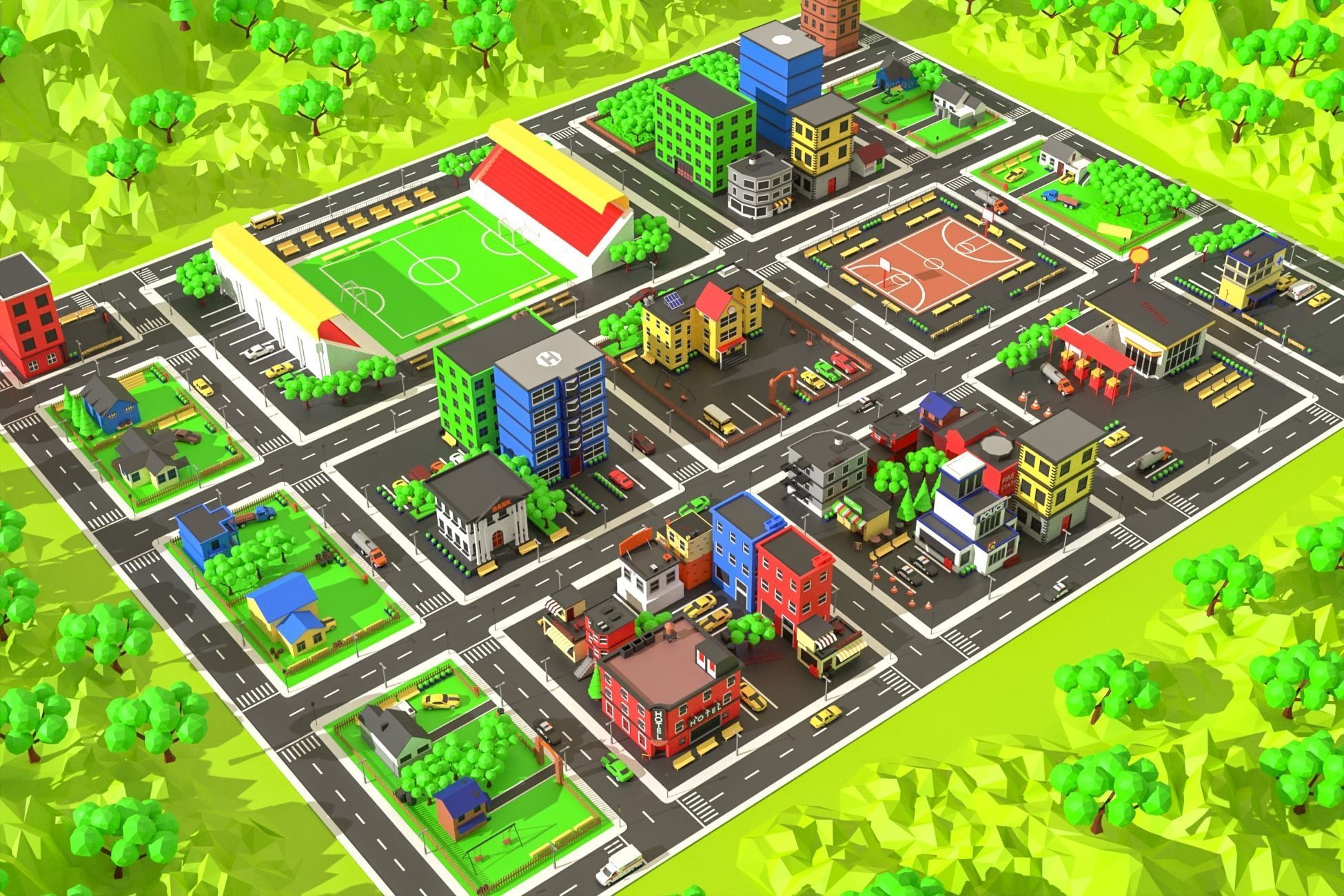 Low Poly City Pack Collection Low-poly 3D model_2