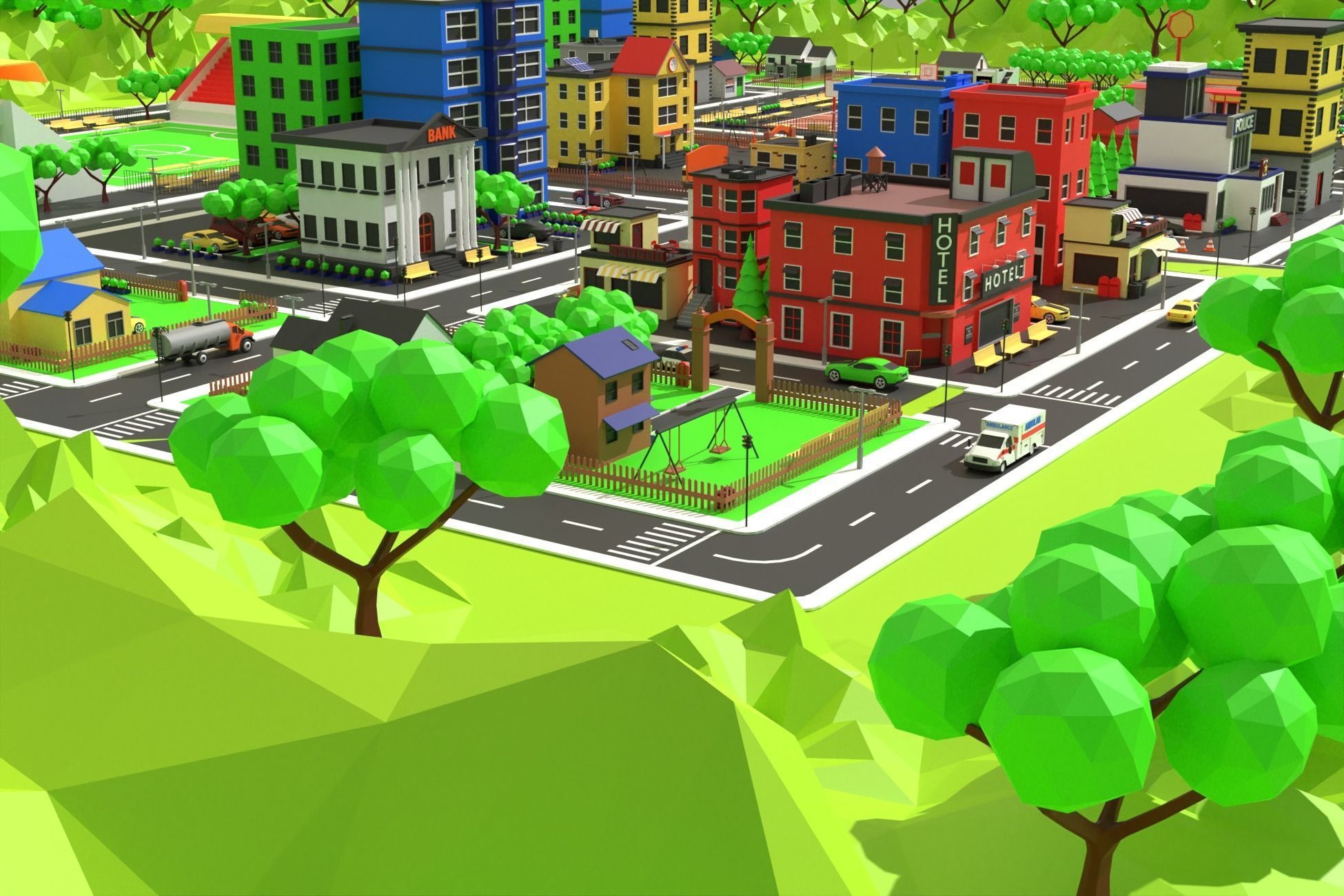 Low Poly City Pack Collection Low-poly 3D model_3