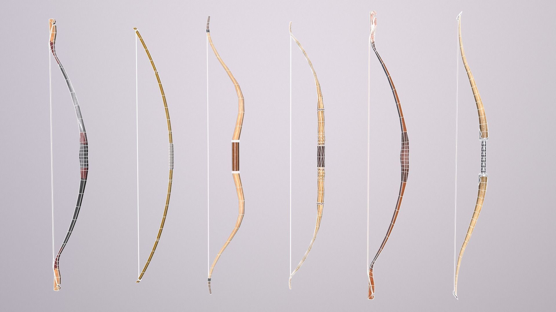 Arrows group of bows and Low-poly 3D model_4