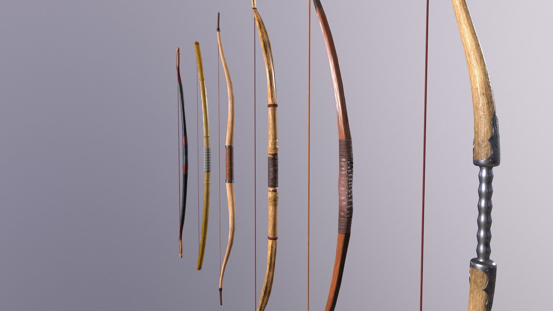 Arrows group of bows and Low-poly 3D model_2