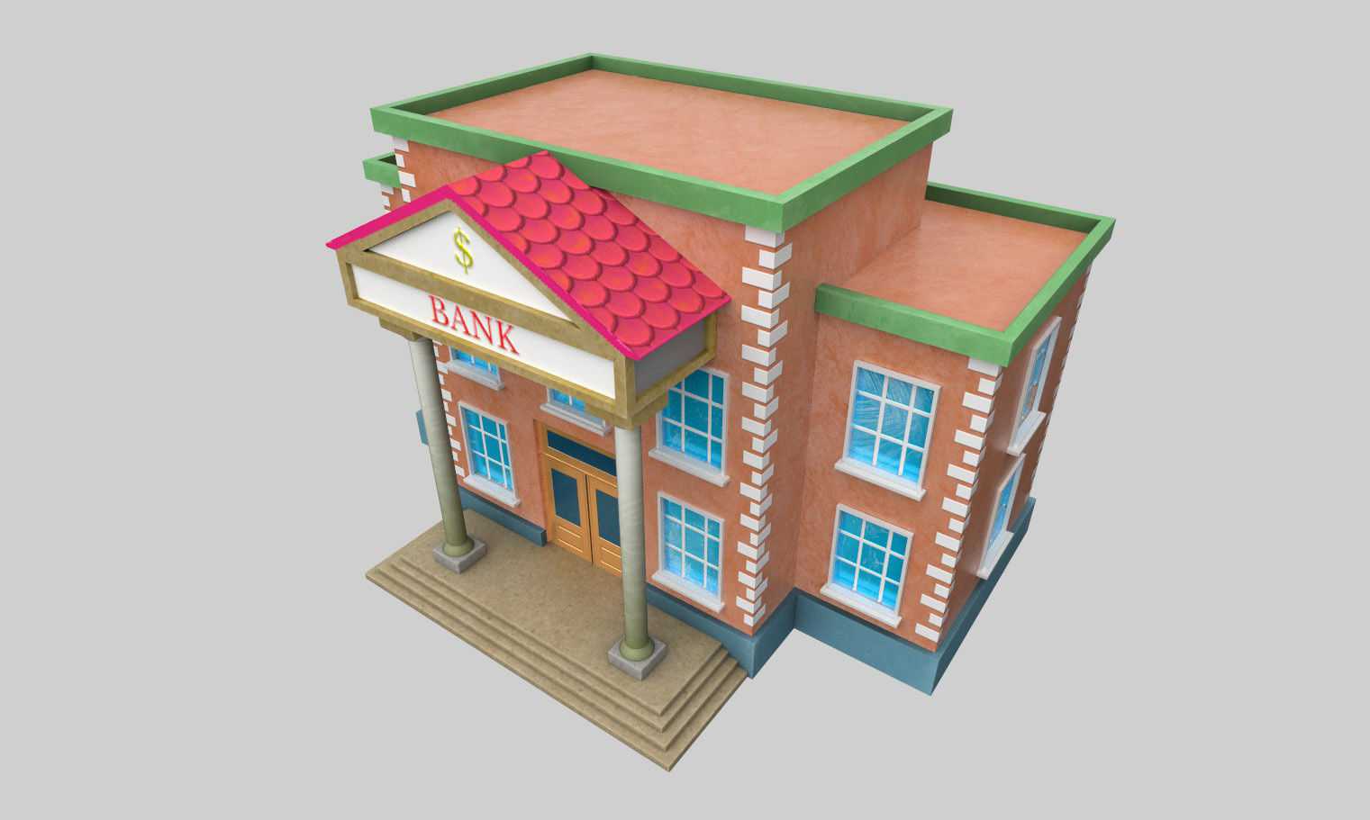 3D Bank Building Low-poly 3D model_10