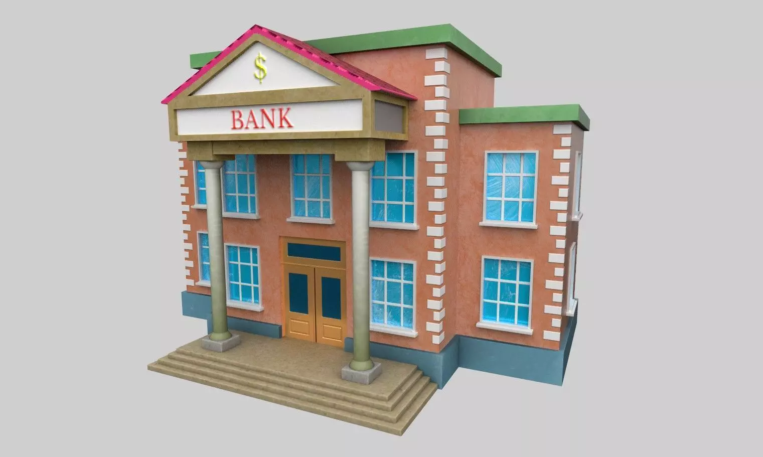 3D Bank Building Low-poly 3D model_0