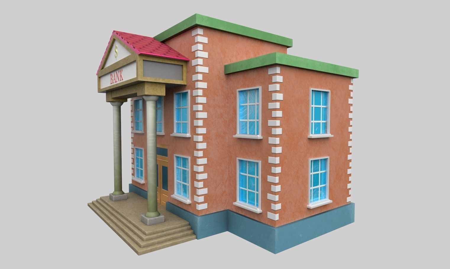 3D Bank Building Low-poly 3D model_2