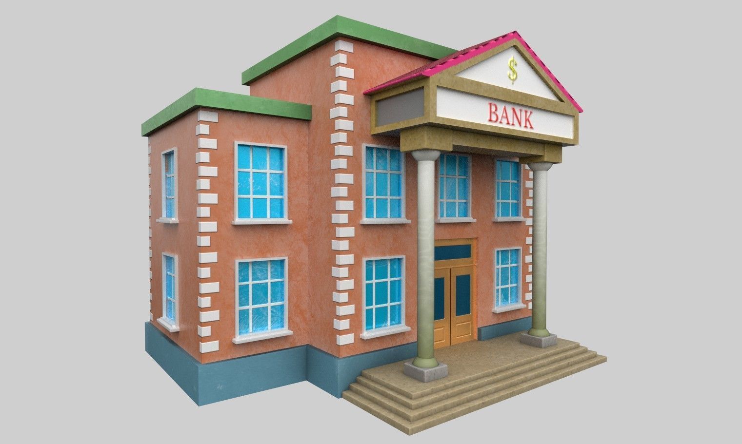 3D Bank Building Low-poly 3D model_8