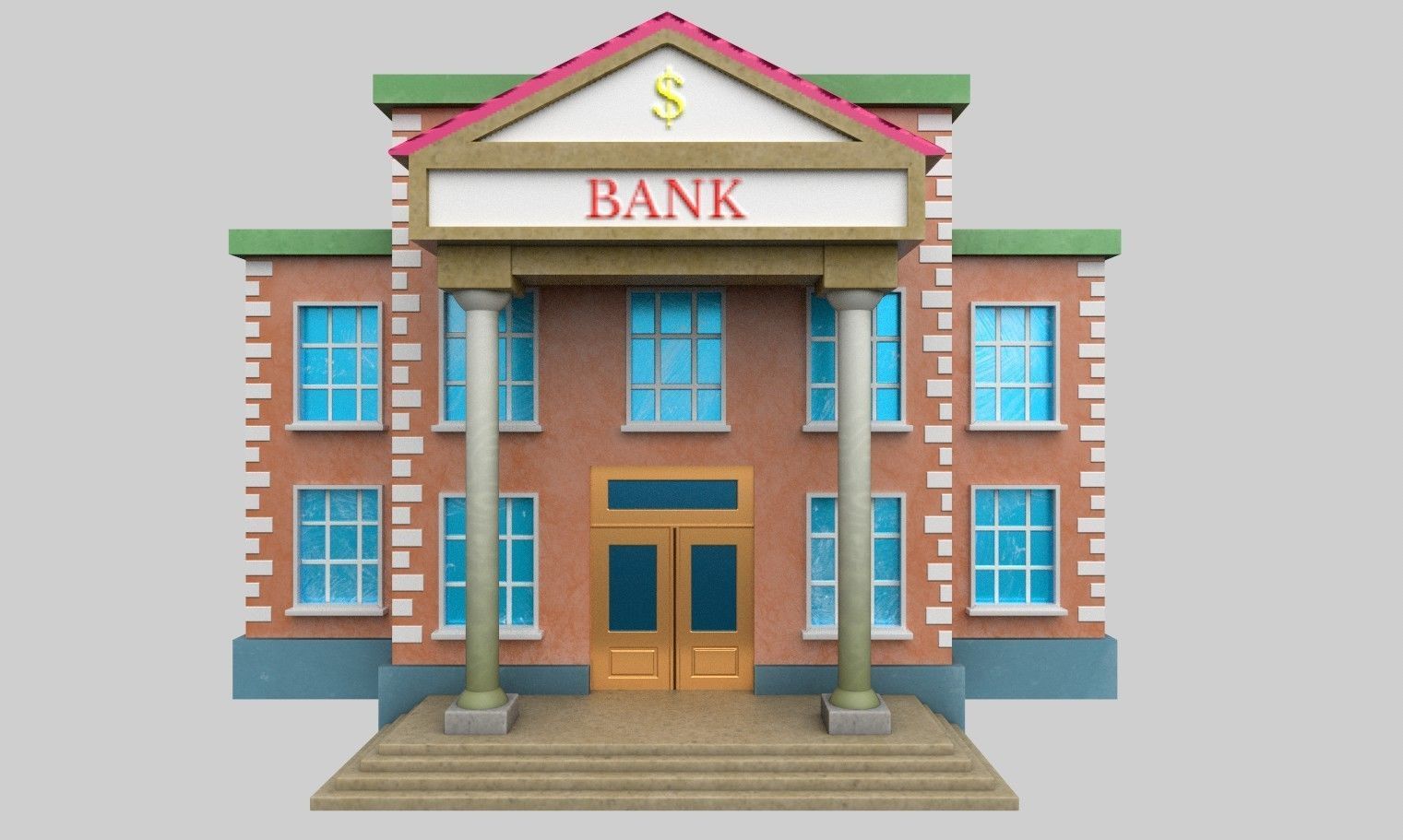 3D Bank Building Low-poly 3D model_9