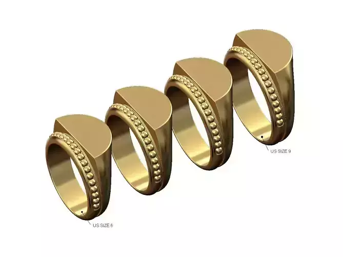 Half beaded round signet fashion ring US sizes 6to9 