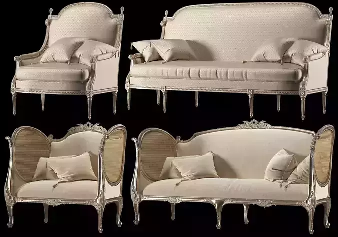 Louis sofa and armchair set 3D model