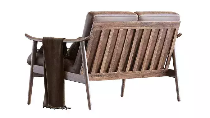 Mid-Century Vegan Leather Show Wood Sofa 3D model 5
