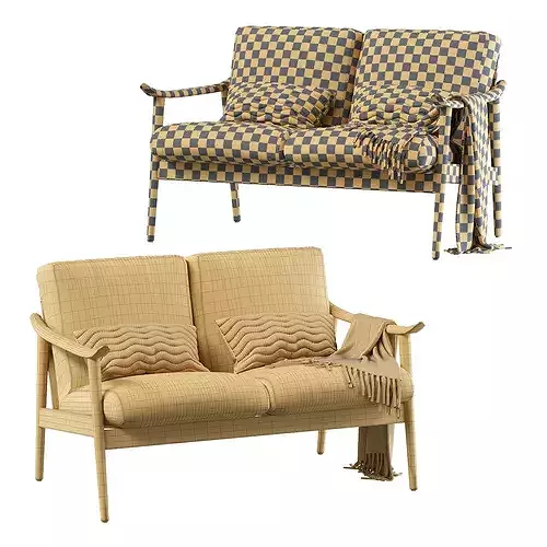 Mid-Century Vegan Leather Show Wood Sofa 3D model 4
