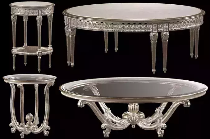 rococo coffe tables set 3D model
