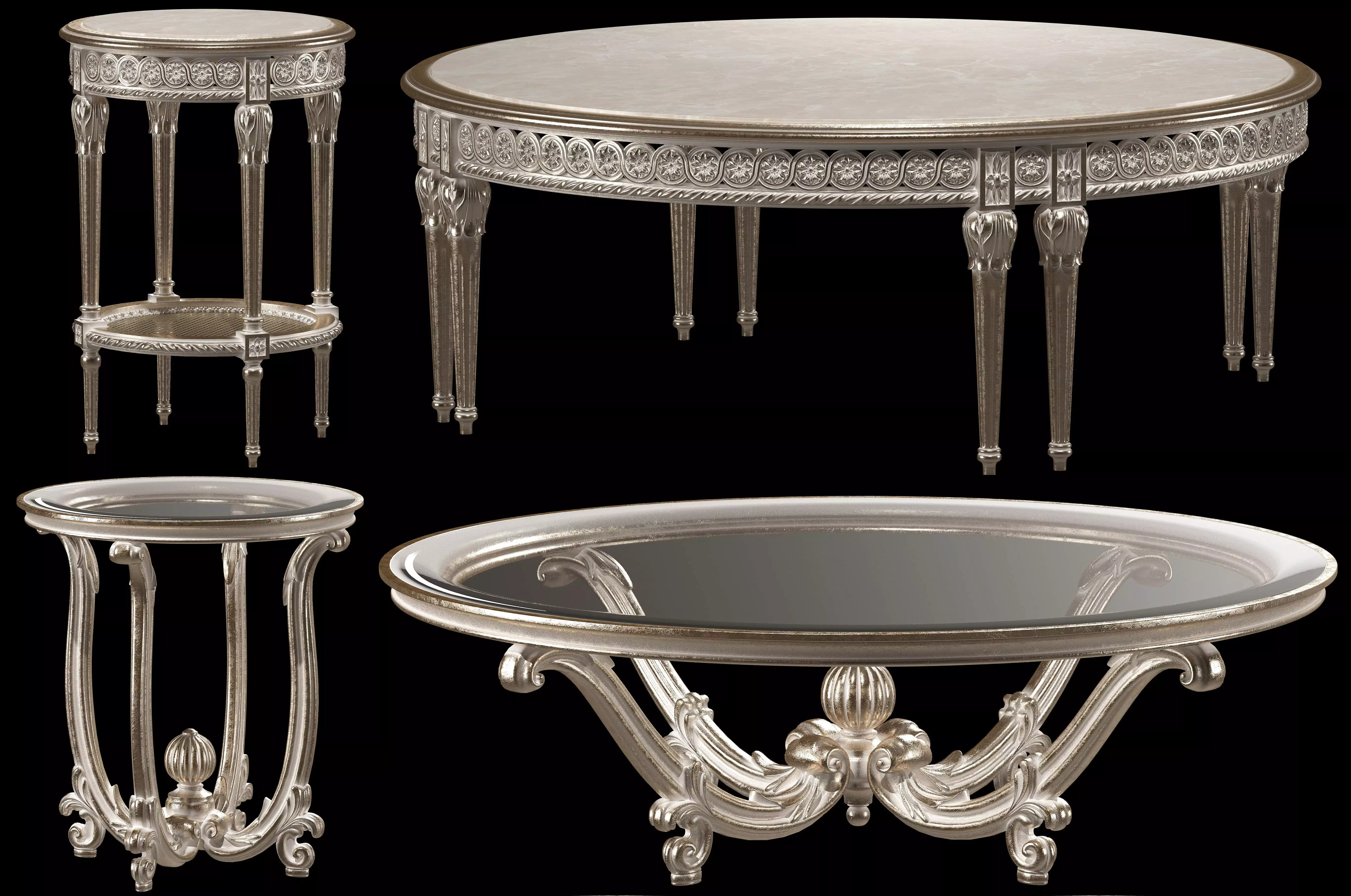 rococo coffe tables set 3D model_0