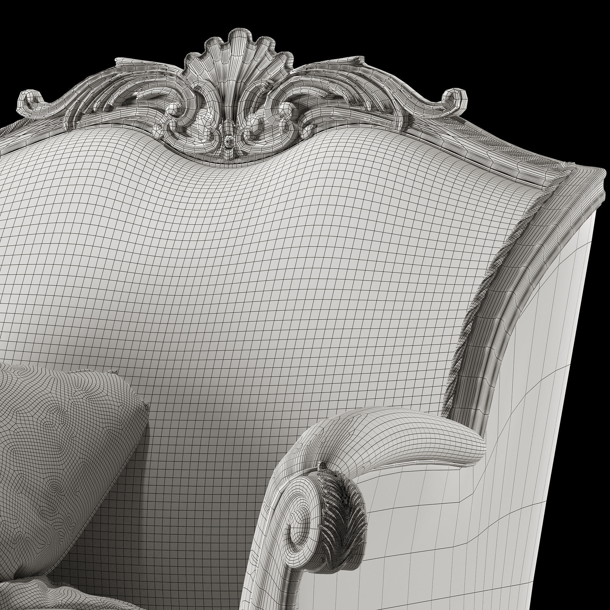 rococo sofa and armchair set 3D model_3