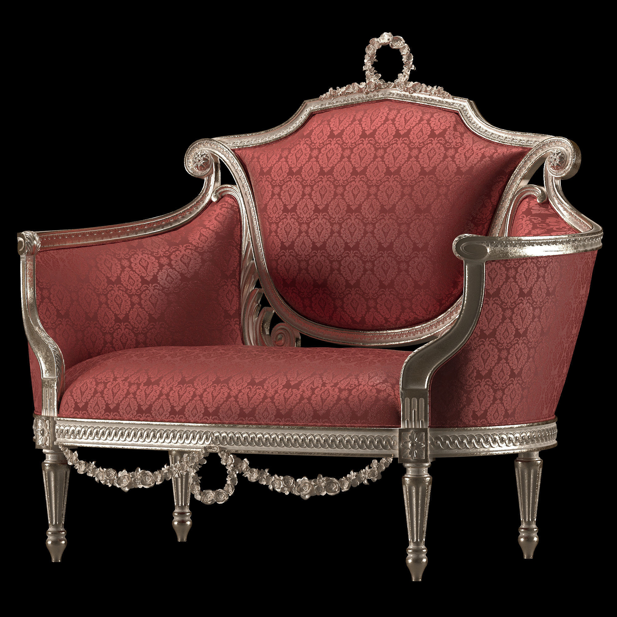 rococo sofa and armchair set 3D model_4