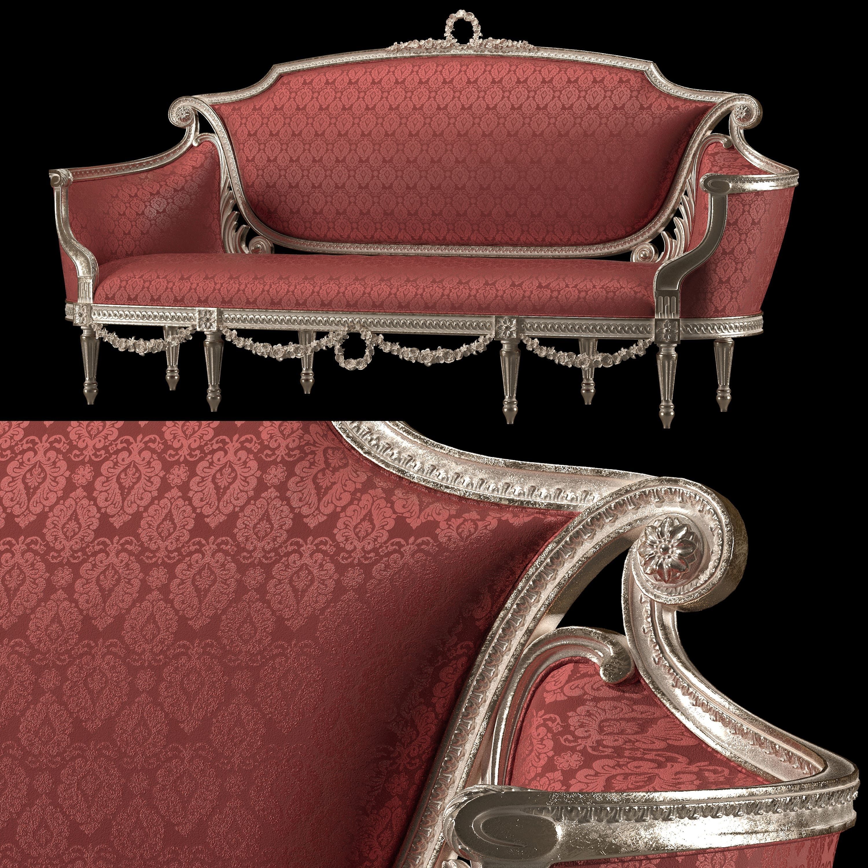 rococo sofa and armchair set 3D model_11