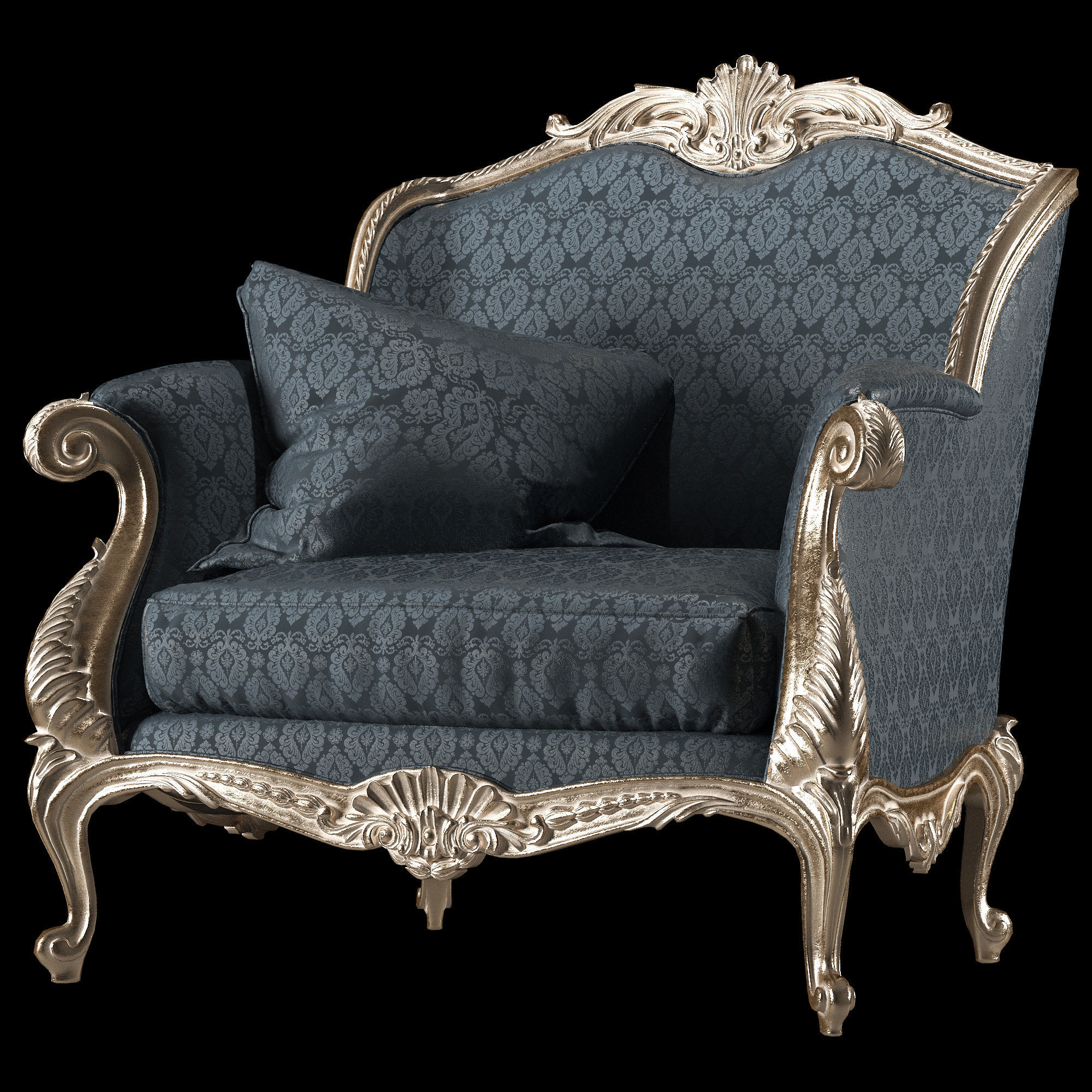 rococo sofa and armchair set 3D model_1