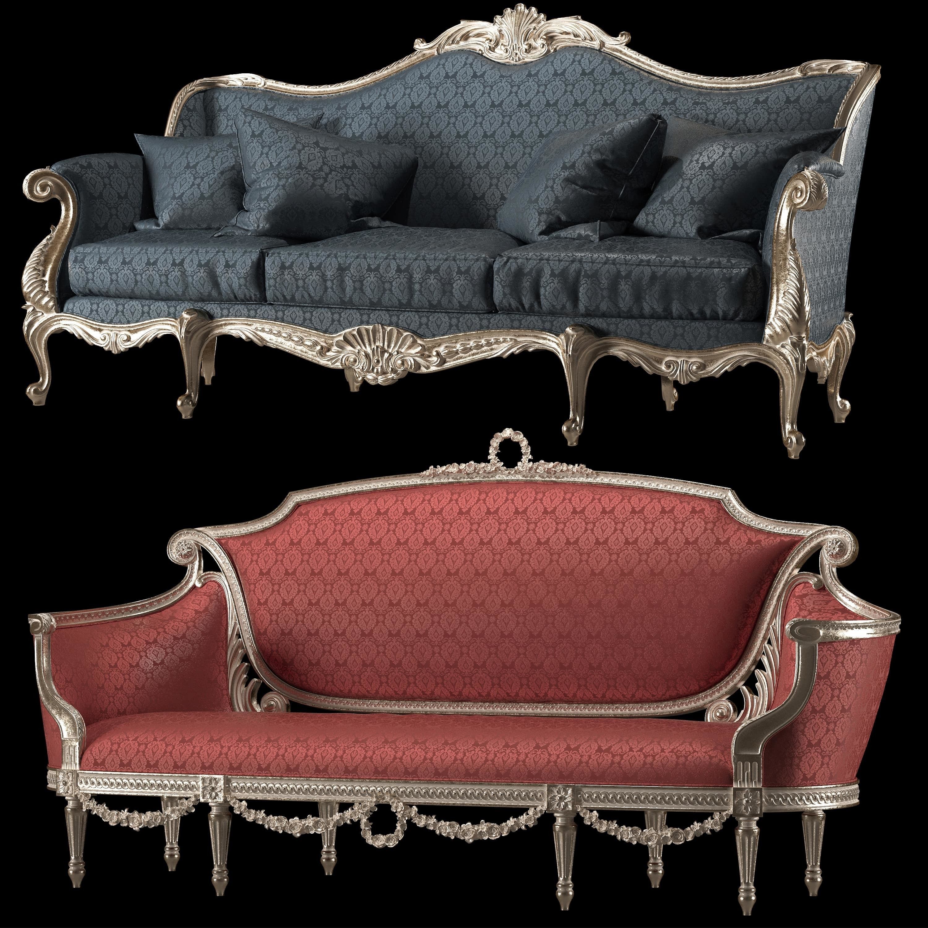 rococo sofa and armchair set 3D model_14