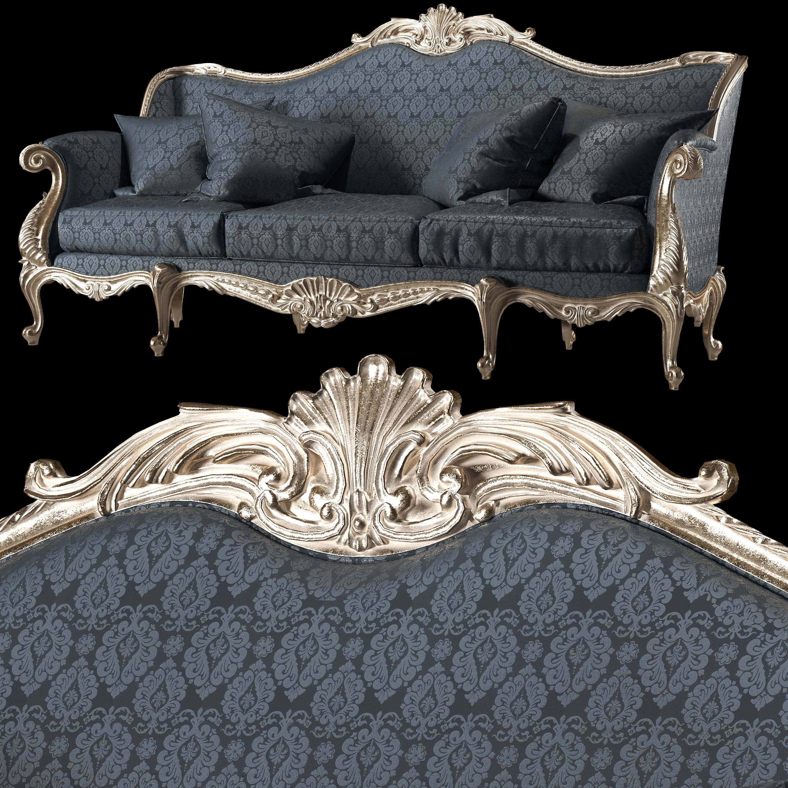 rococo sofa and armchair set 3D model_8