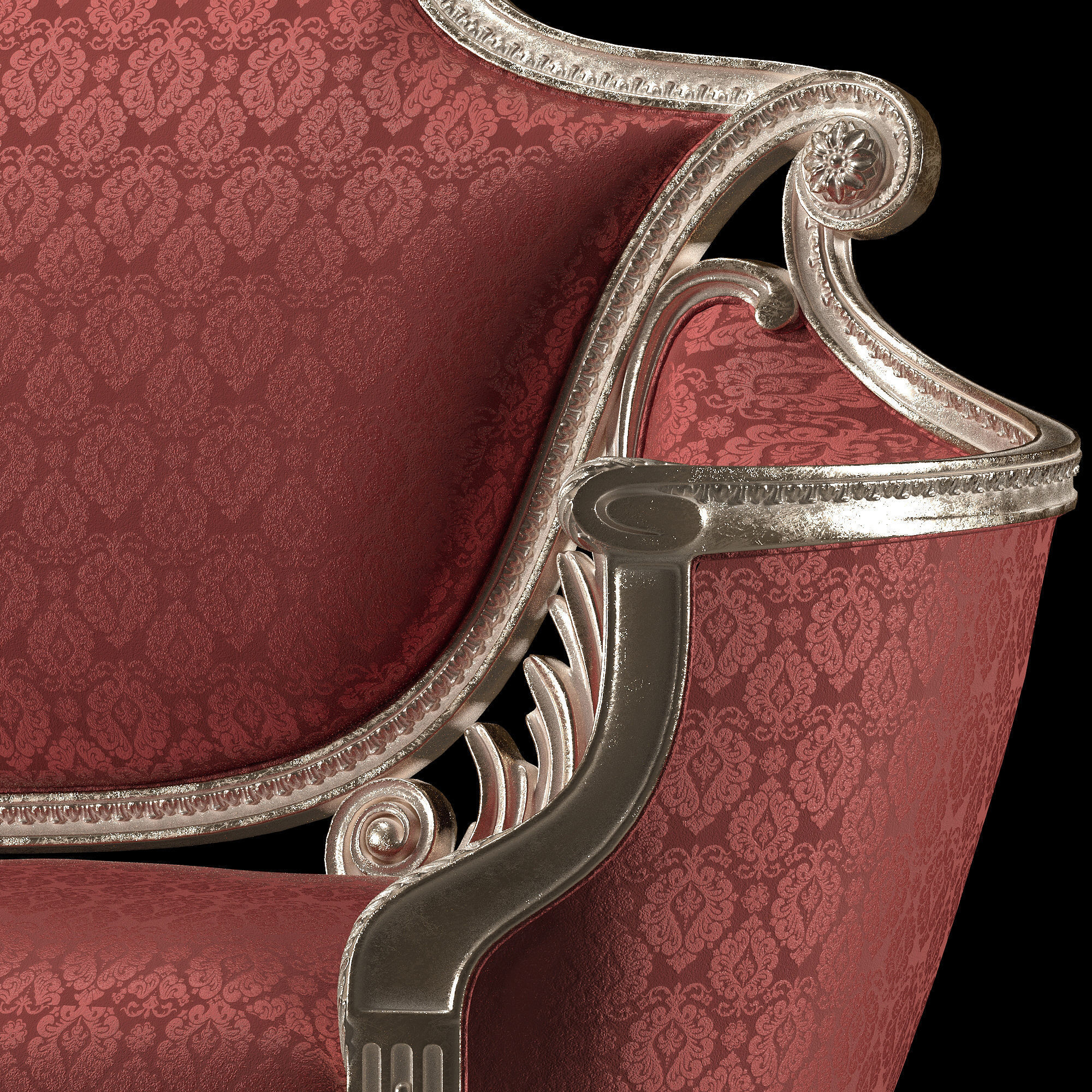 rococo sofa and armchair set 3D model_12