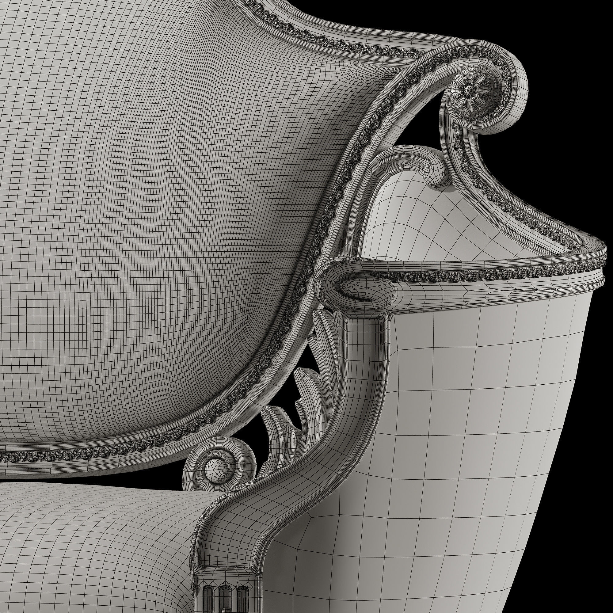rococo sofa and armchair set 3D model_13
